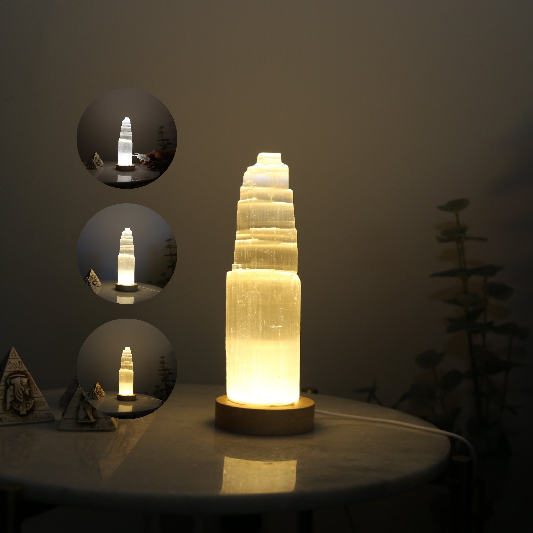 Selenite USB Lamp – Natural Crystal with 3 Colour Options Selenite USB Lamp