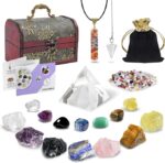 healing crystals set with wooden box