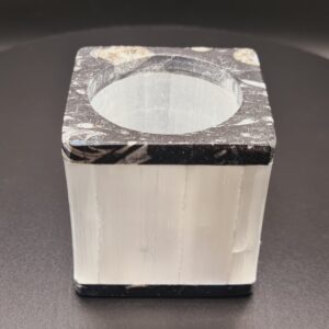 Selenite & Black Marble Tealight Holder